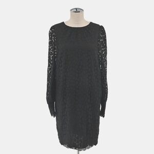 Whistles Lace Puff Sleeve Dress Womens Size 12 Black Whimsigoth Animal Tie Neck‎